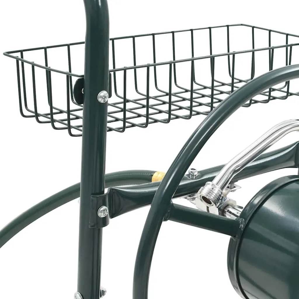 Garden Hose Reel Trolley Cart Steel Green 75m with Co-rotating Organiser and 1/2" Connector for Easy Storage and Transport
