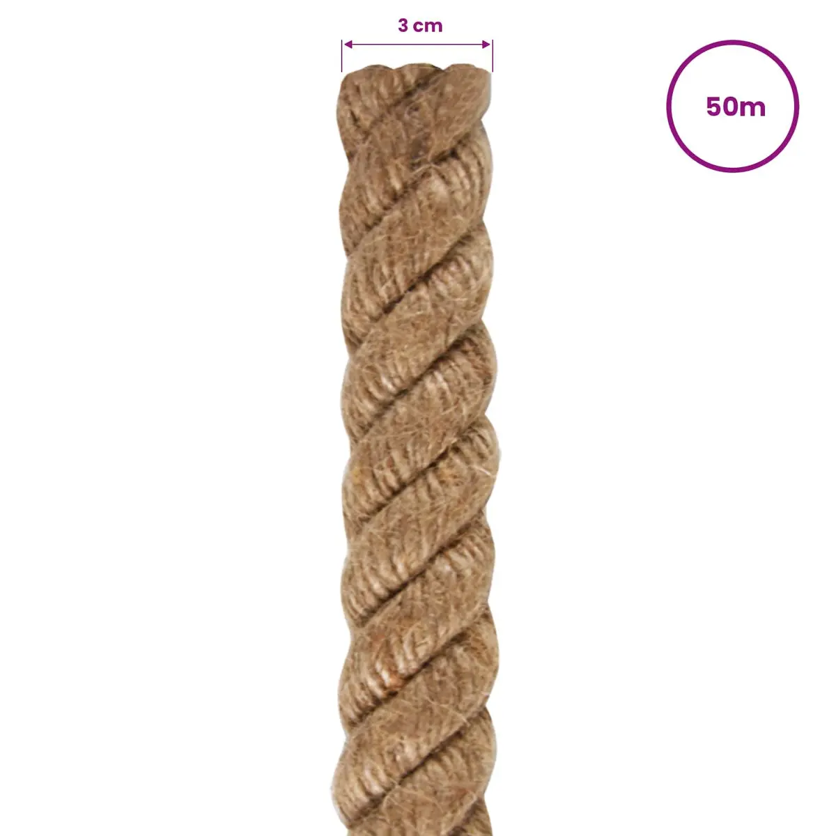 Natural Jute Rope 30mm 50m Brown Coil Garden Decking Handrail Plant Support
