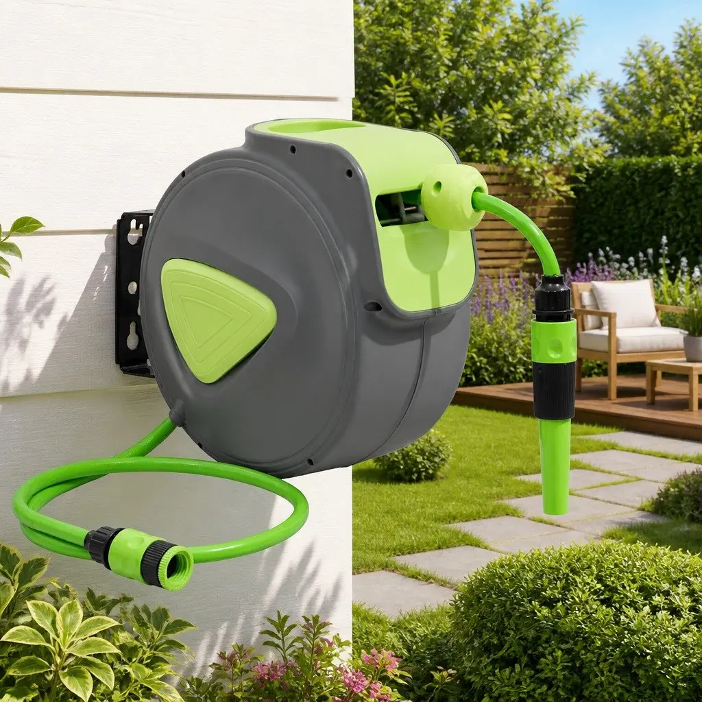 Automatic Retractable Wall Mounted Garden Water Hose Reel 10m+1m Spray Nozzle