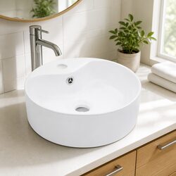 Ceramic Wash Basin with Overflow 36x13 cm Round Bathroom Sink White