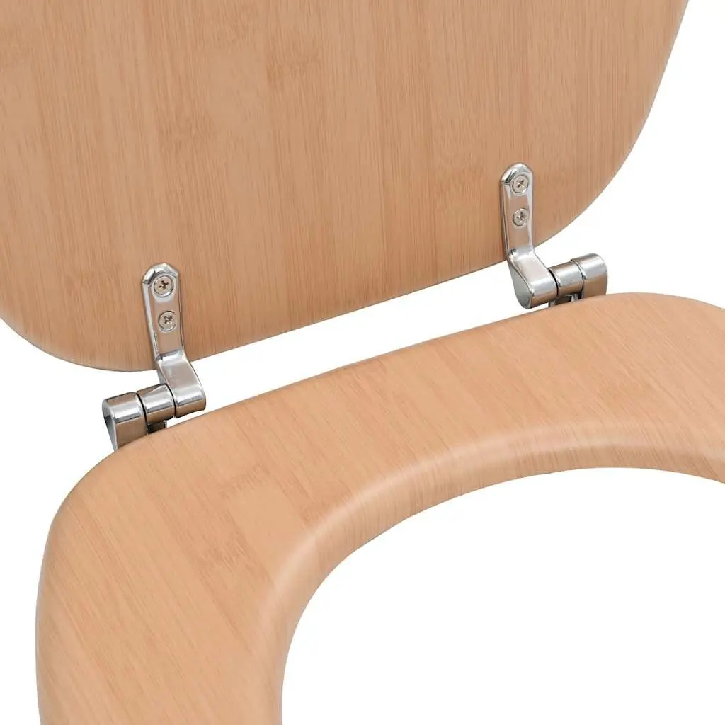 Toilet Seat with Lid Brown Bamboo Design MDF Durable Bathroom Fixture Easy