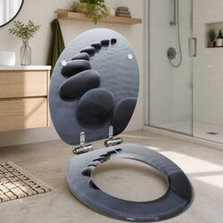 Practical Grey Stones Toilet Seat with Soft Closing Feature