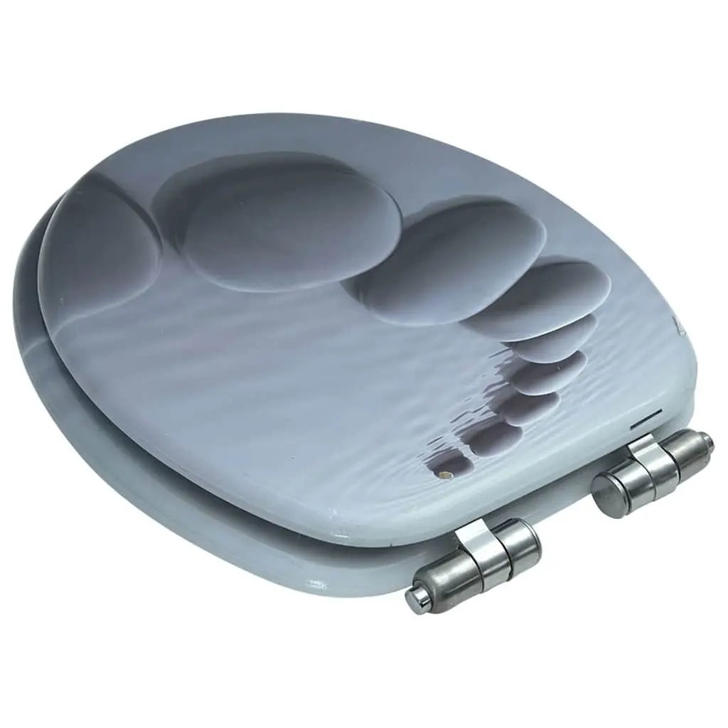 Toilet Seat with Soft Close Lid Grey Stones Design Bathroom Fixture