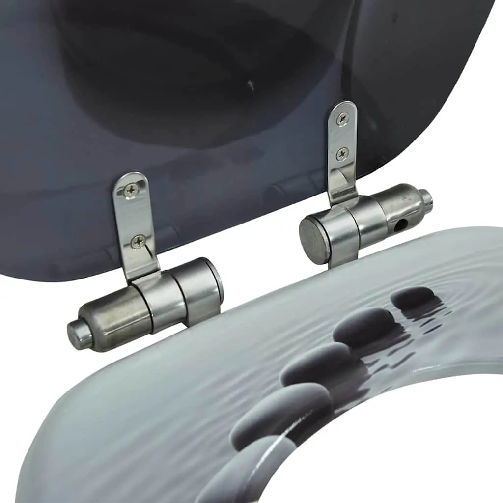 Toilet Seat with Soft Close Lid Grey Stones Design Bathroom Fixture
