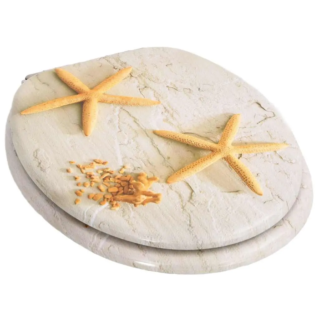 Toilet Seat with Soft Close Lid Starfish Design Grey Bathroom Fixture