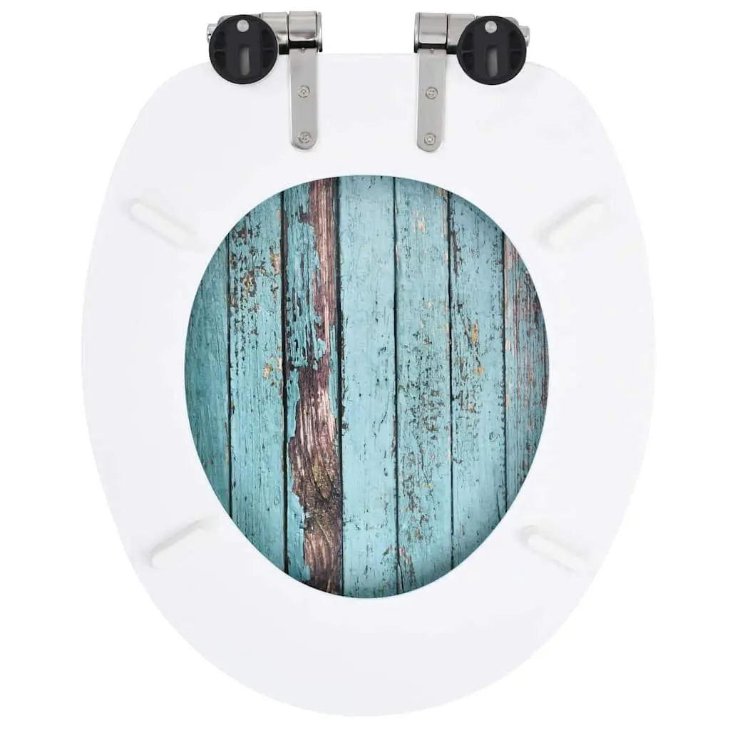 Toilet Seat with Soft Close Lid Old Wood Design Turquoise Bathroom Fixture