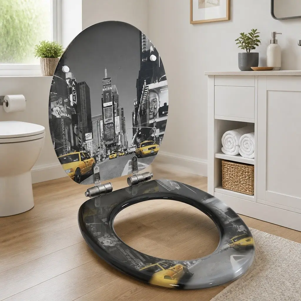 Toilet Seat MDF Soft Close Lid Grey Universal Fit