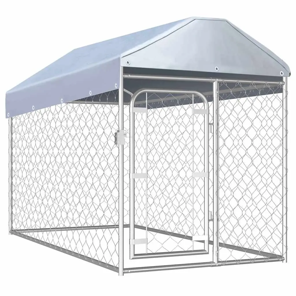 Outdoor Dog Kennel with Roof Silver Large Exercise Run Puppy Play Pen Enclosure
