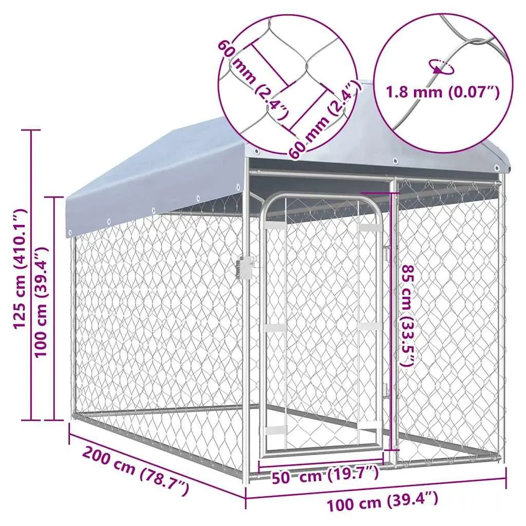 Outdoor Dog Kennel with Roof Silver Large Exercise Run Puppy Play Pen Enclosure