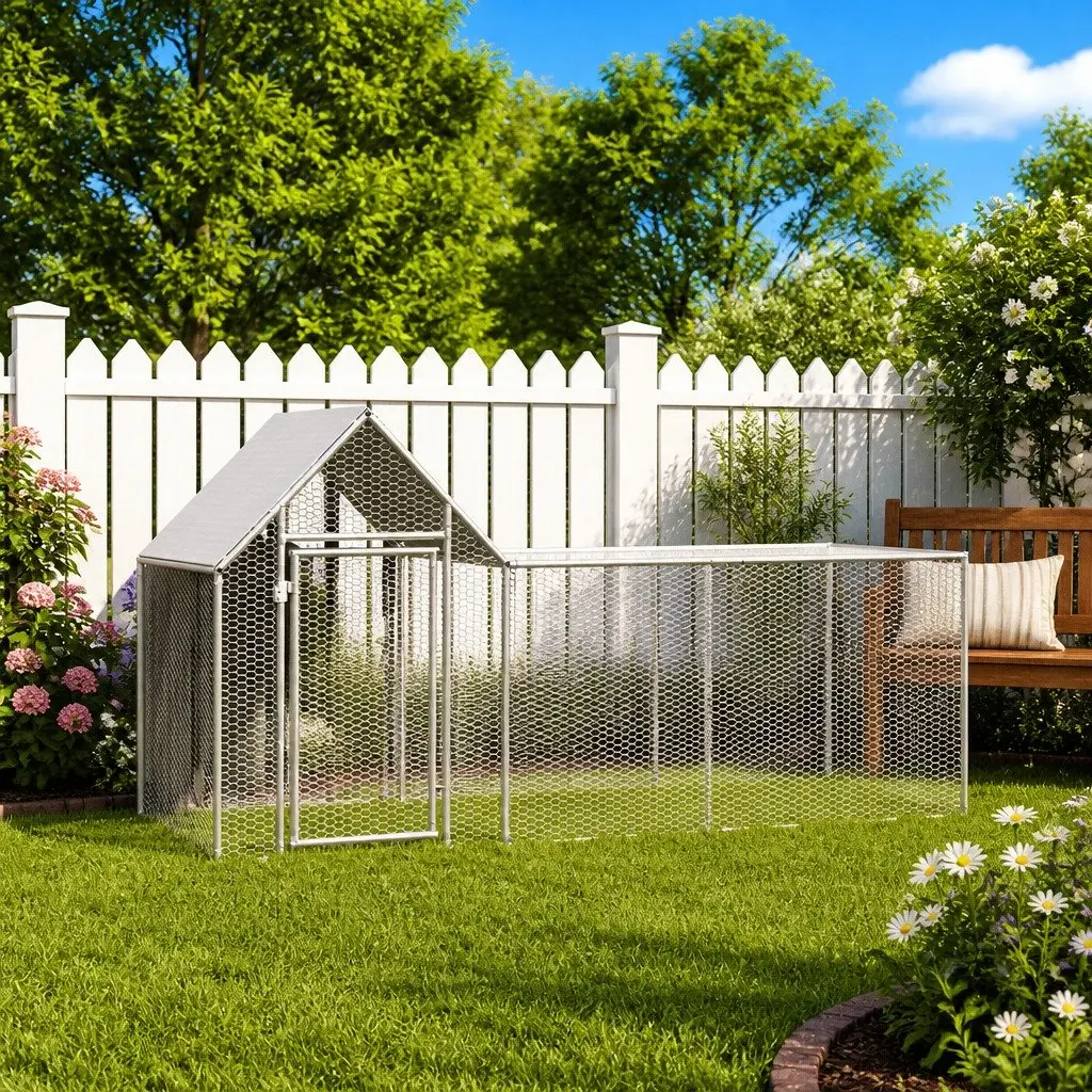 Chicken Coop 3x1x1.5m Galvanised Steel Poultry House Garden Run Enclosure