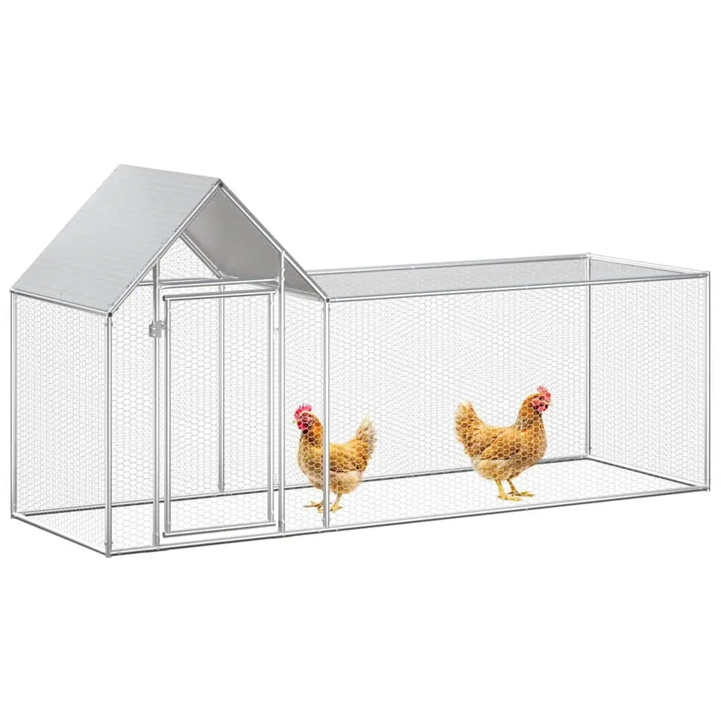 Chicken Coop Galvanised Steel 3x1x1.5m Silver Poultry House Garden Run Enclosure