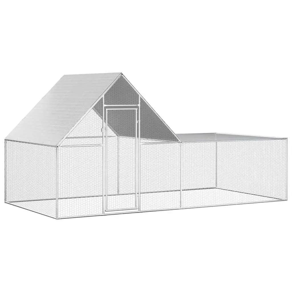 Chicken Coop Galvanised Steel Silver 4x2x2m Garden Poultry House Run Enclosure