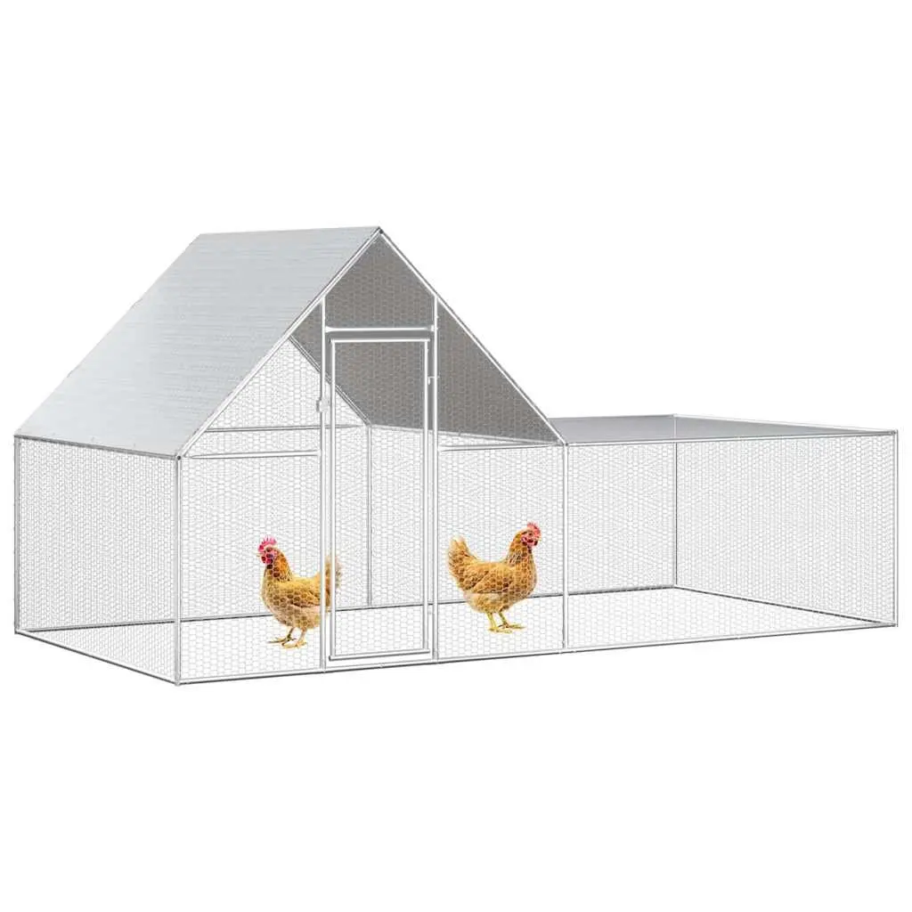 Chicken Coop Galvanised Steel Silver 4x2x2m Garden Poultry House Run Enclosure