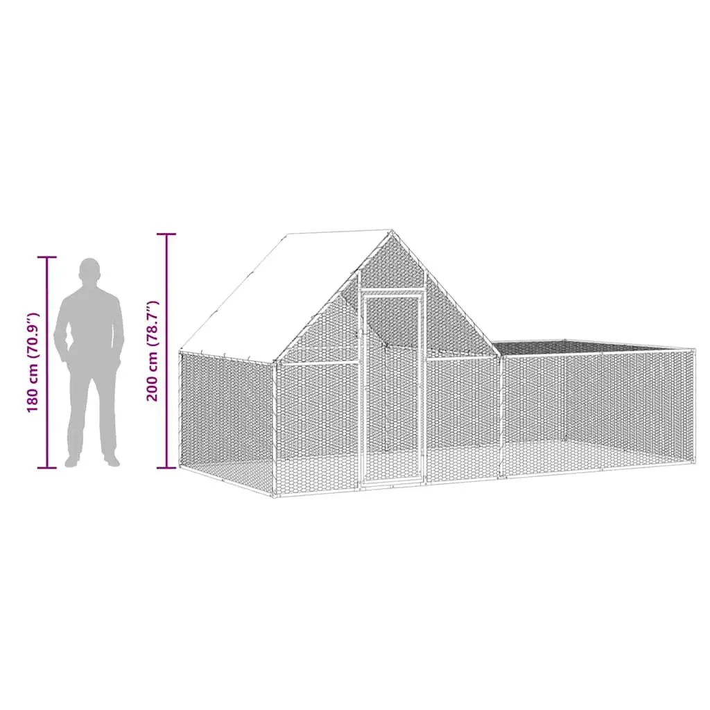 Chicken Coop Galvanised Steel Silver 4x2x2m Garden Poultry House Run Enclosure