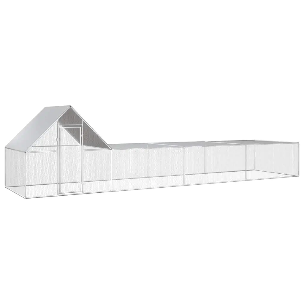 Chicken Coop Galvanised Steel 8x2x2m Silver Hen House Garden Poultry Run Enclosure
