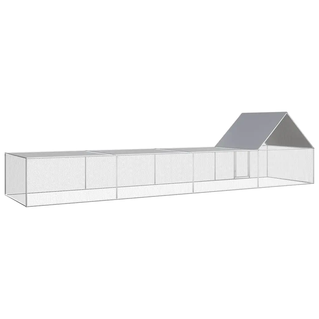 Chicken Coop Galvanised Steel 8x2x2m Silver Hen House Garden Poultry Run Enclosure