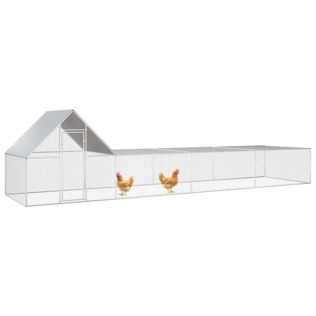 Chicken Coop Galvanised Steel 8x2x2m Silver Hen House Garden Poultry Run Enclosure