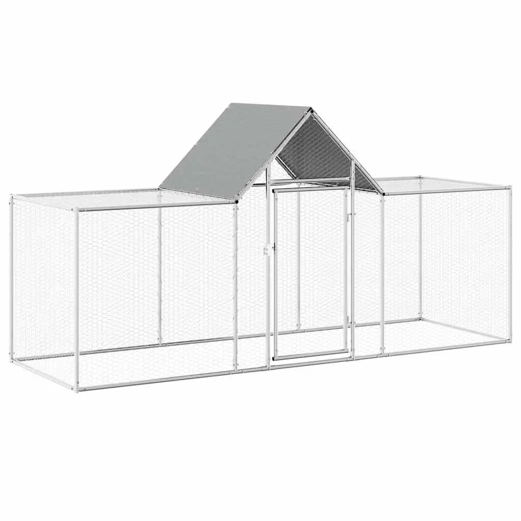 Chicken Coop Galvanised Steel 3x1x1.5m Silver Spacious Poultry House Run Enclosure