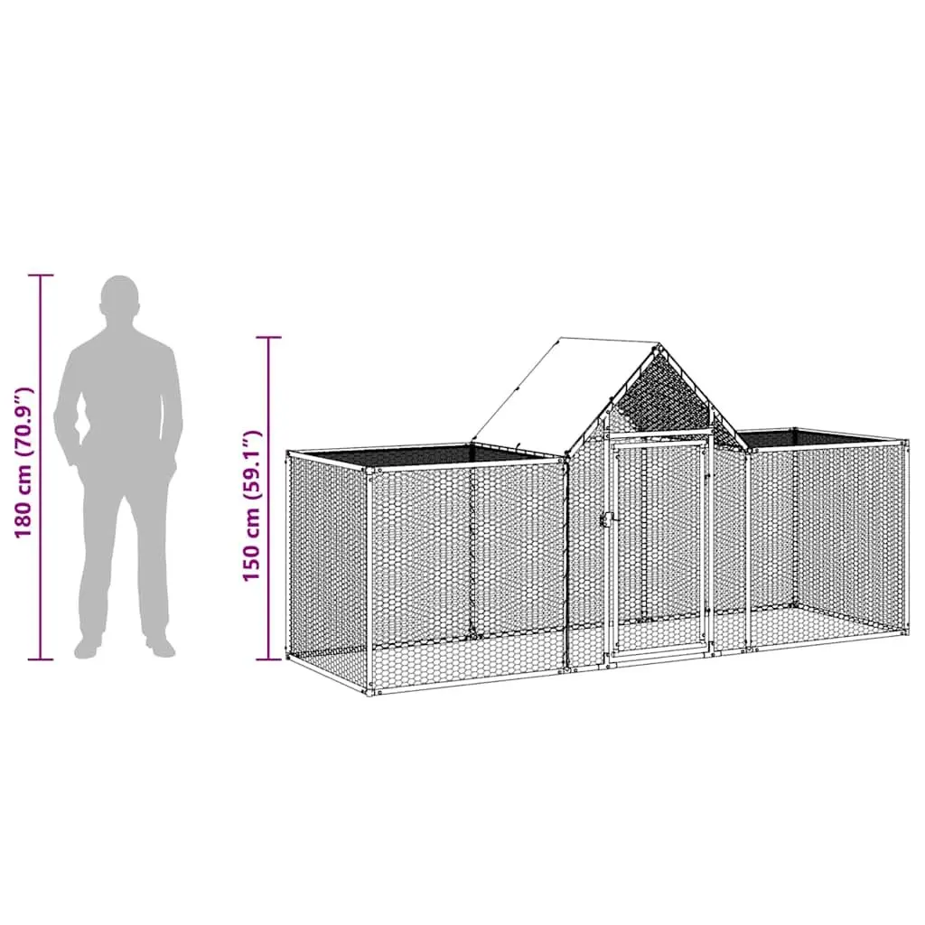 Chicken Coop Galvanised Steel 3x1x1.5m Silver Spacious Poultry House Run Enclosure