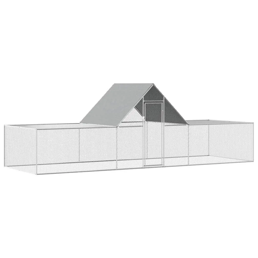Poultry House Galvanised Steel 6x2x2m Silver Water Resistant Roof Lockable Door Wire Grid