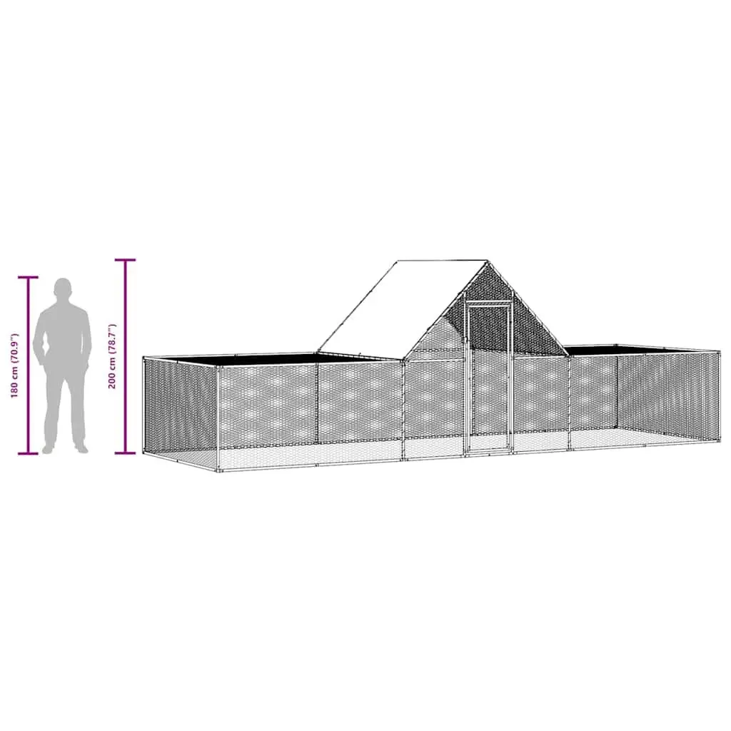 Poultry House Galvanised Steel 6x2x2m Silver Water Resistant Roof Lockable Door Wire Grid