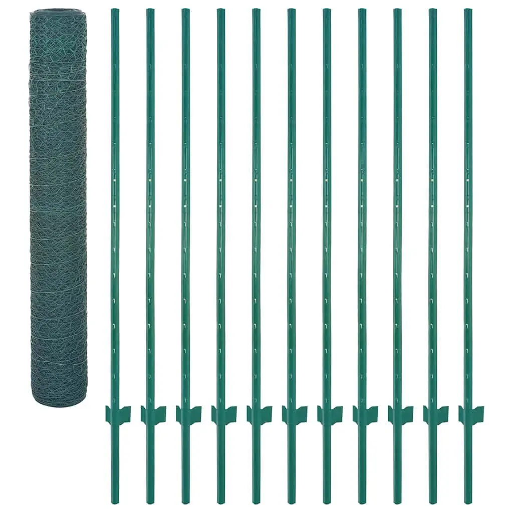 Wire Mesh Fence Panel Steel 25x2m Green for Garden Backyard Poultry Farm
