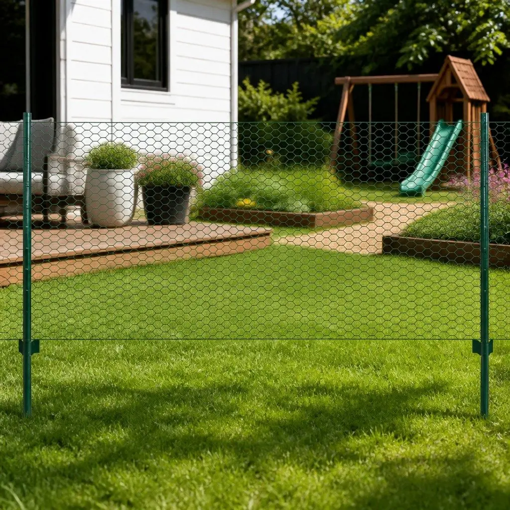 Green Wire Mesh Fence Panel Durable Powder-Coated PVC-Coated Steel 25x0.5m for Garden Backyard Poultry Farm Protection
