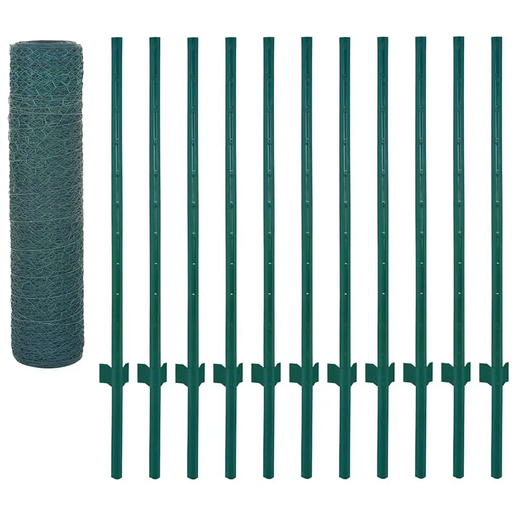 Green Wire Mesh Fence Panel Durable Powder-Coated PVC-Coated Steel 25x0.5m for Garden Backyard Poultry Farm Protection