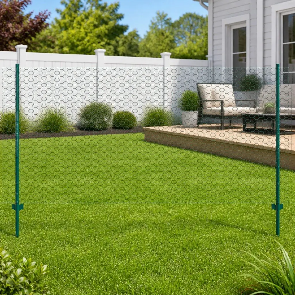 Steel Wire Mesh Fence Panel Green 25x1.5m Durable Powder Coated for Garden Backyard Poultry Farm