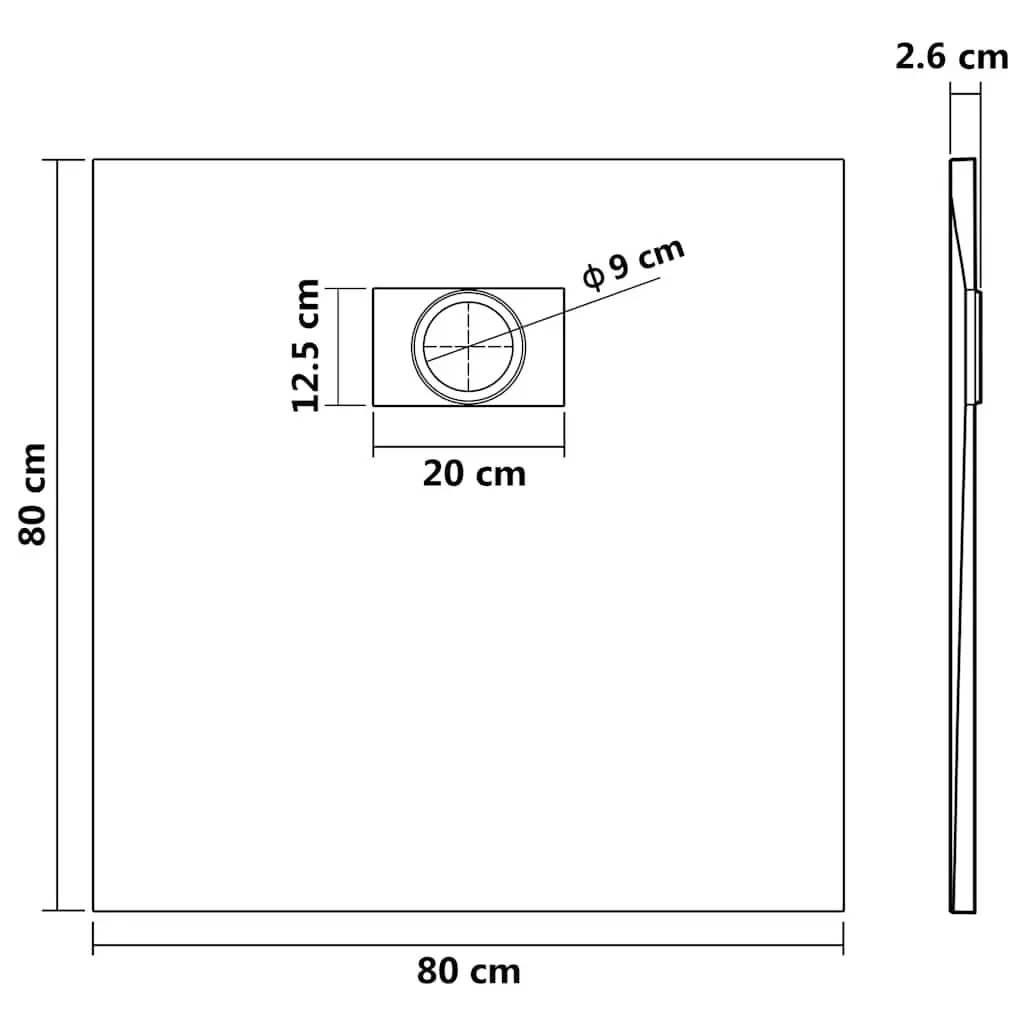 Shower Tray SMC White Low Profile 80x80 cm Skid Resistant Bathroom