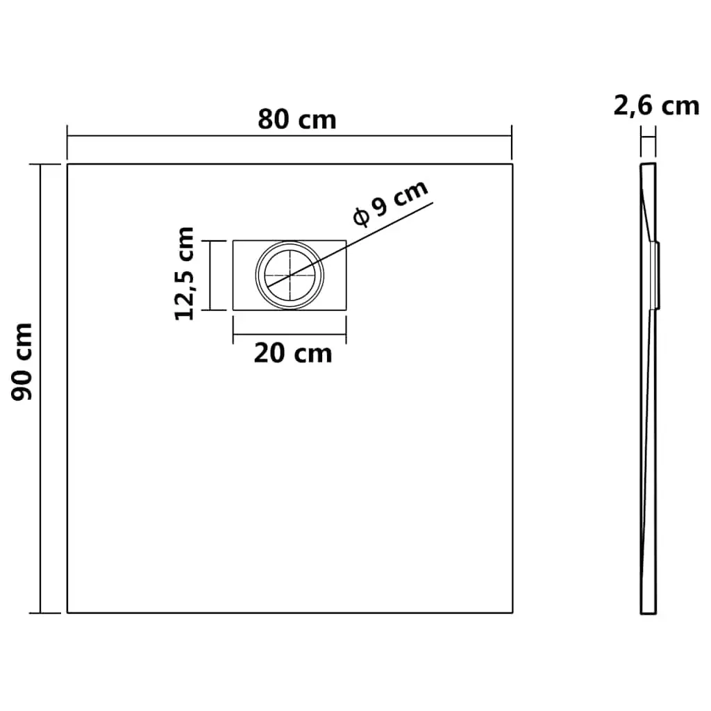 Shower Base Tray SMC 90x80 cm White Low Profile Rectangular