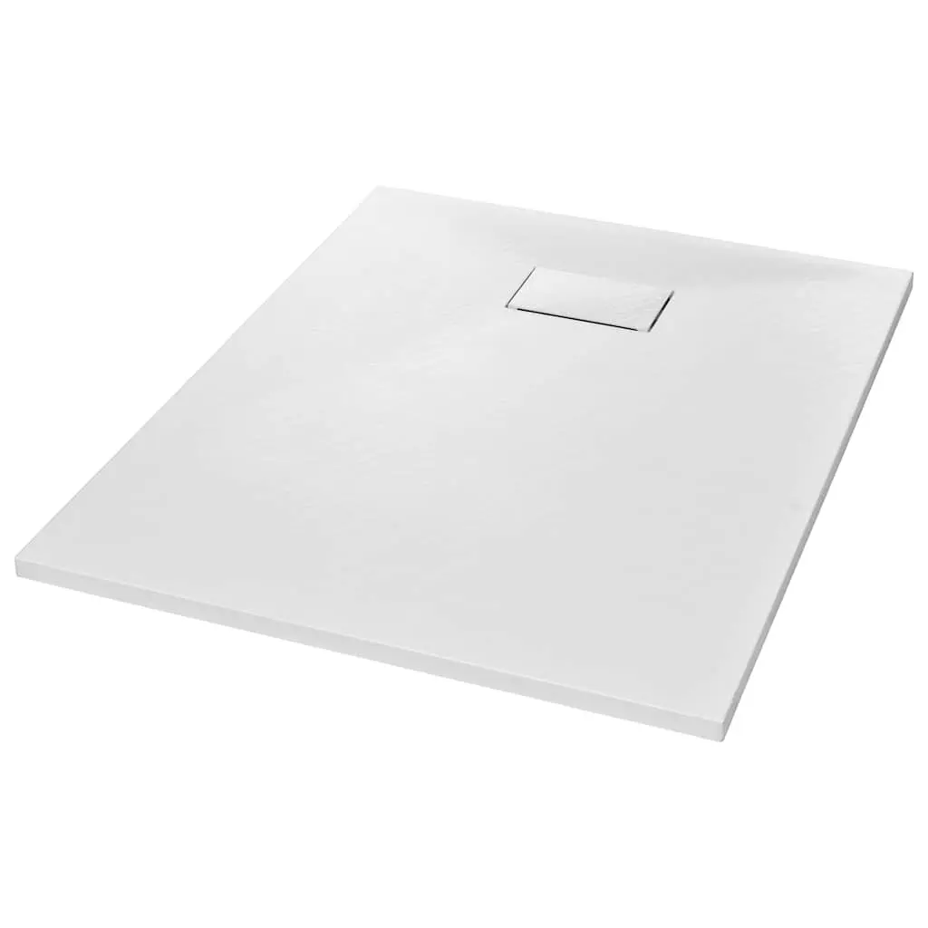 Shower Base Tray Low Profile 100x80 cm White Slate Stone Surface Skid Resistant