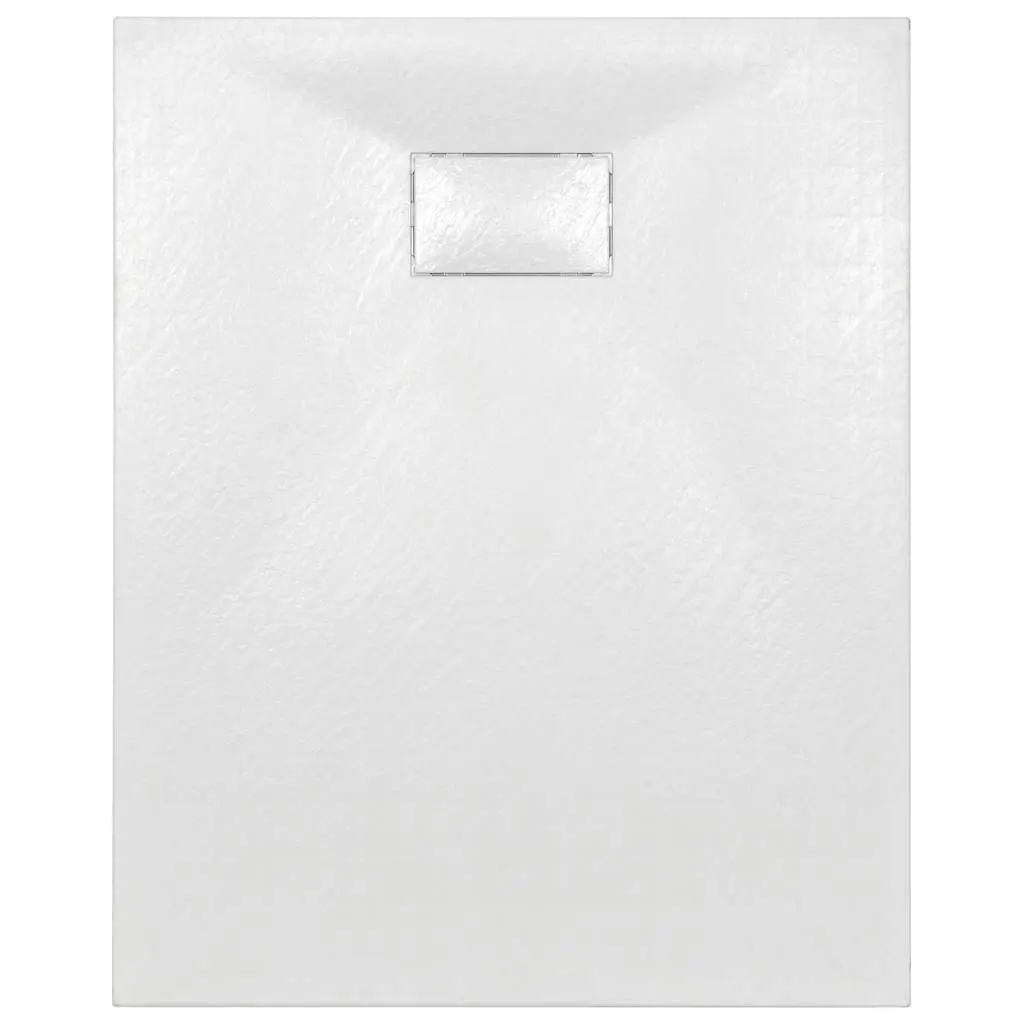 Shower Base Tray Low Profile 100x80 cm White Slate Stone Surface Skid Resistant