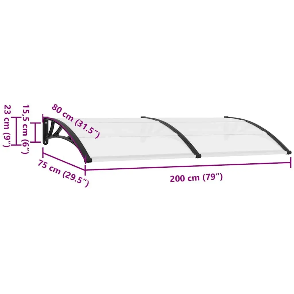 Outdoor Canopy Shelter Polycarbonate 200x75cm Black and Transparent