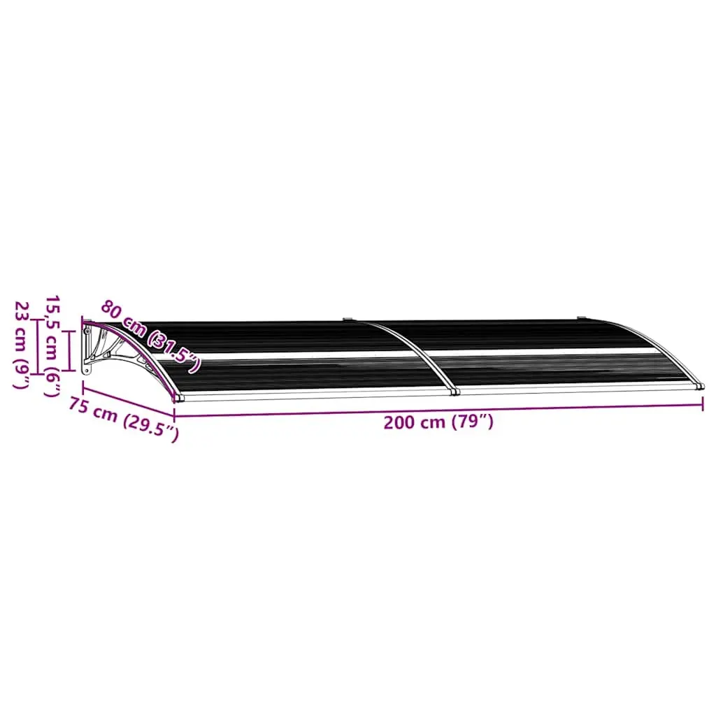 Door Canopy Black 200x75 cm Polycarbonate Awning Shelter Window Porch Cover