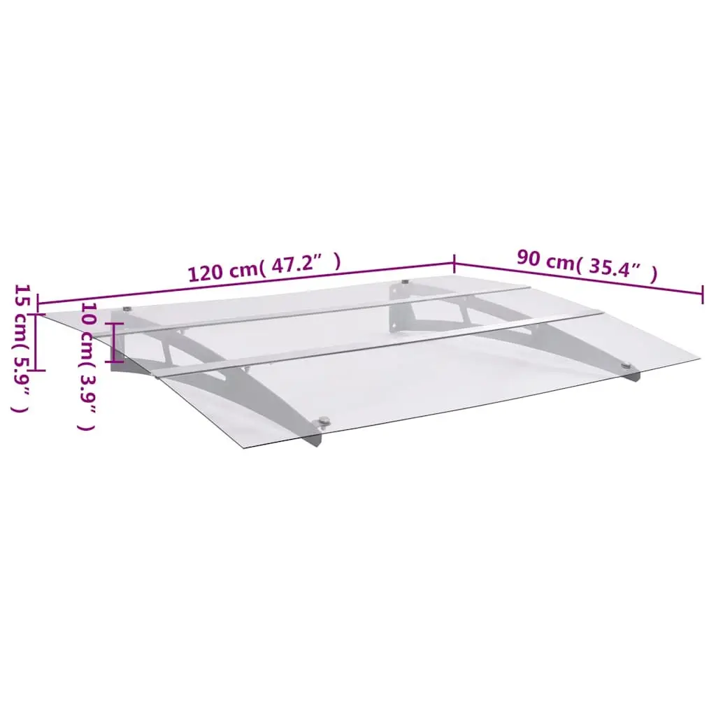 Polycarbonate Door Canopy Outdoor Awning Weather Protection 120x90cm Silver Transparent