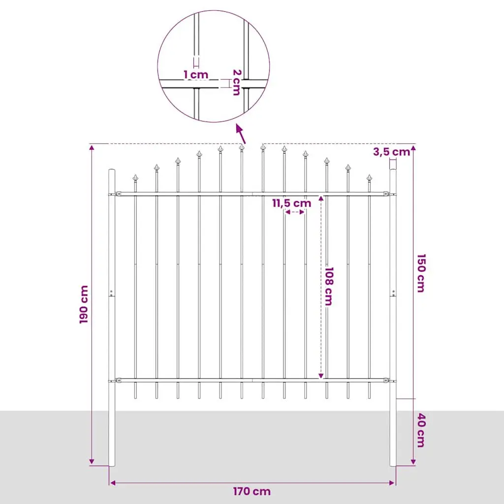 Garden Fence Panel Steel Black 170x150 cm Outdoor Security Barrier