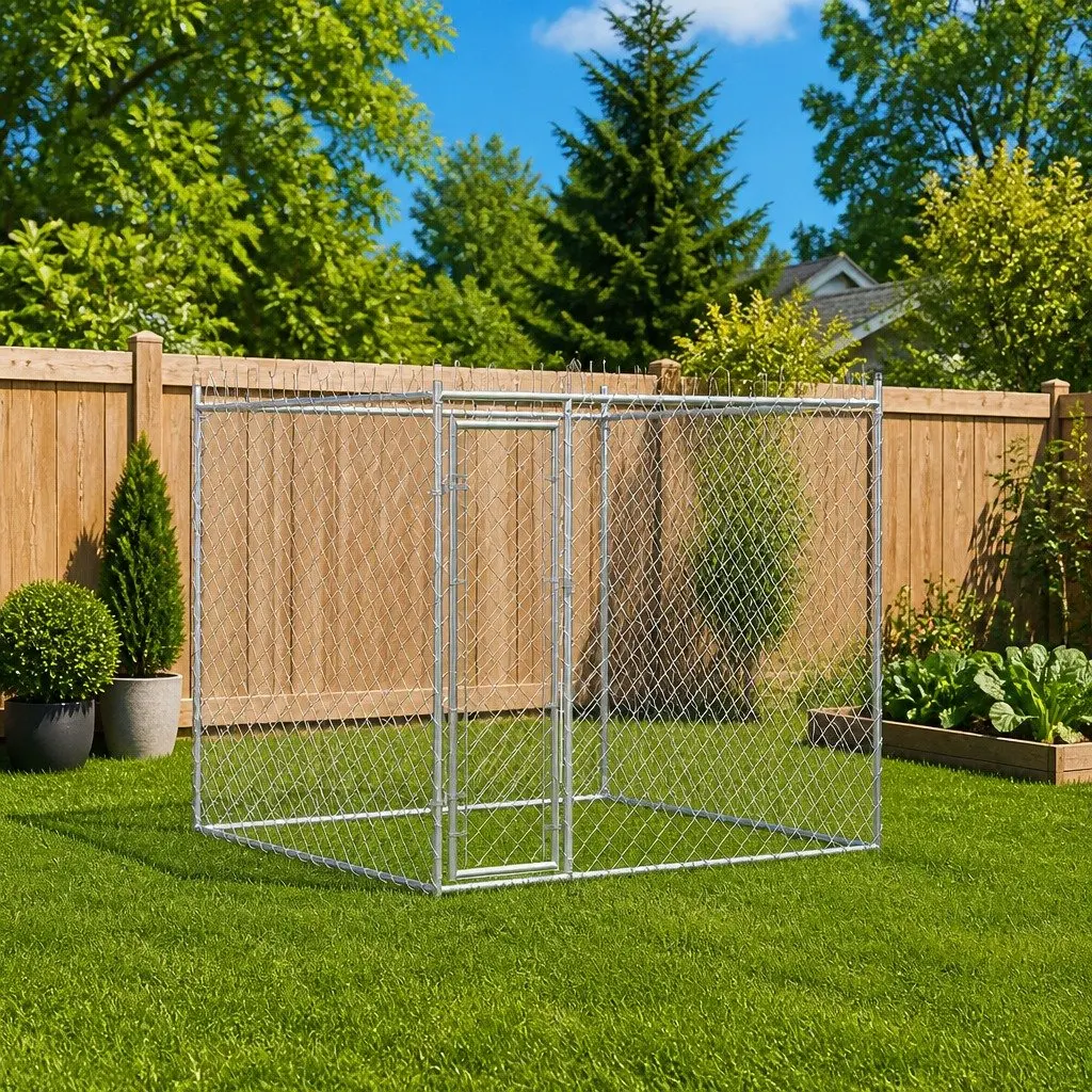 Dog Kennel Outdoor Large Exercise Enclosure Run Pen Mesh Play Area Silver