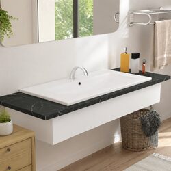 Ceramic Built-in Basin Bathroom Sink 81x39.5x18.5 cm White Overflow Washroom