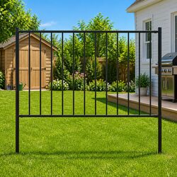 Fence Panel with Posts Steel Garden Barrier Weather Resistant 1.7 x 1.25 m