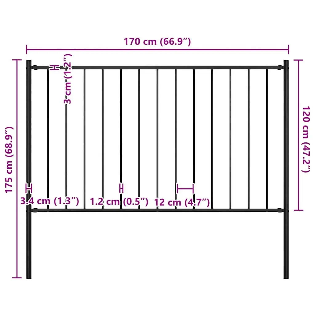 Fence Panel Steel 1.7 x 1.25 m Black Weather Resistant