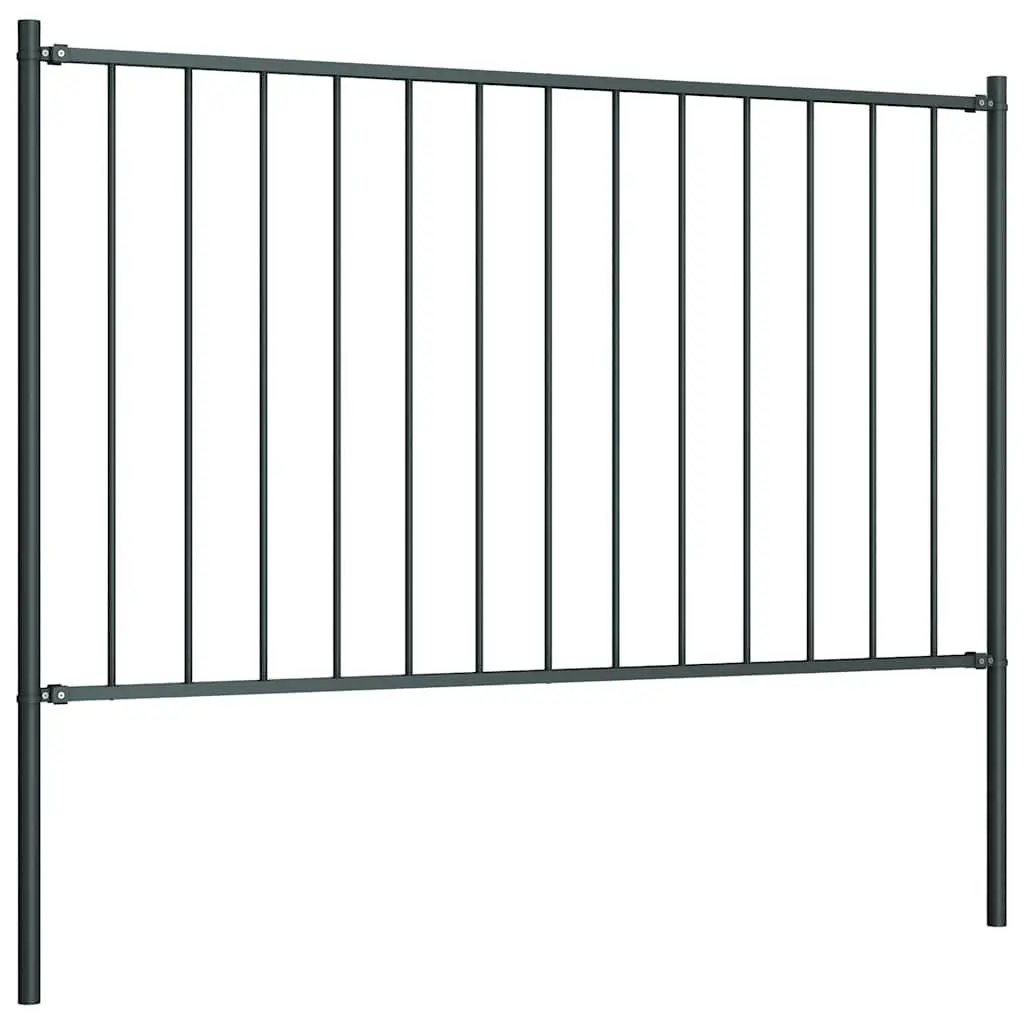 Steel Fence Panel with Posts Powder-coated Anthracite 1.7 x 1 m