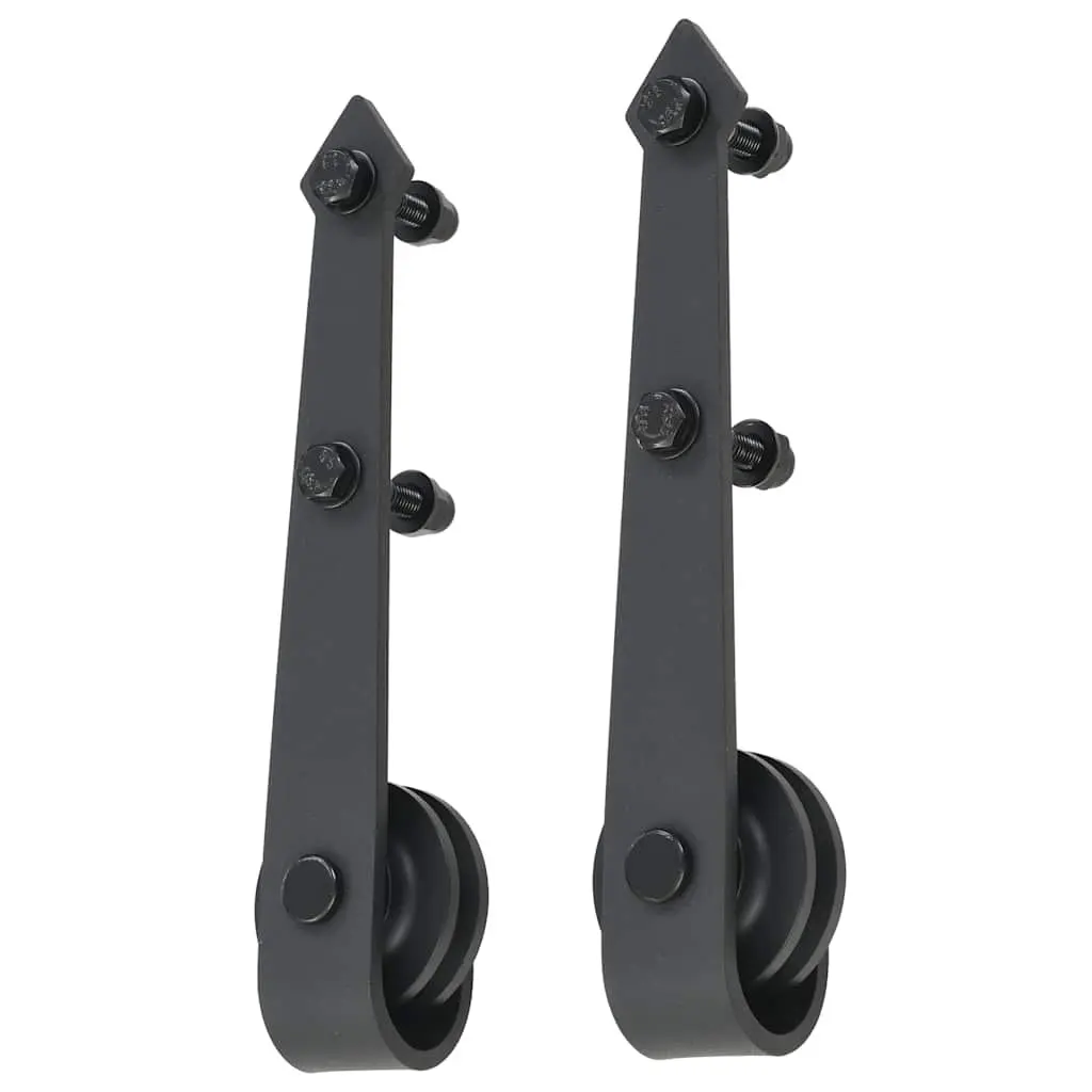 Sliding Door Hardware Kit Black 200cm Powder Coated Steel Barn Kitchen Study Track Roller