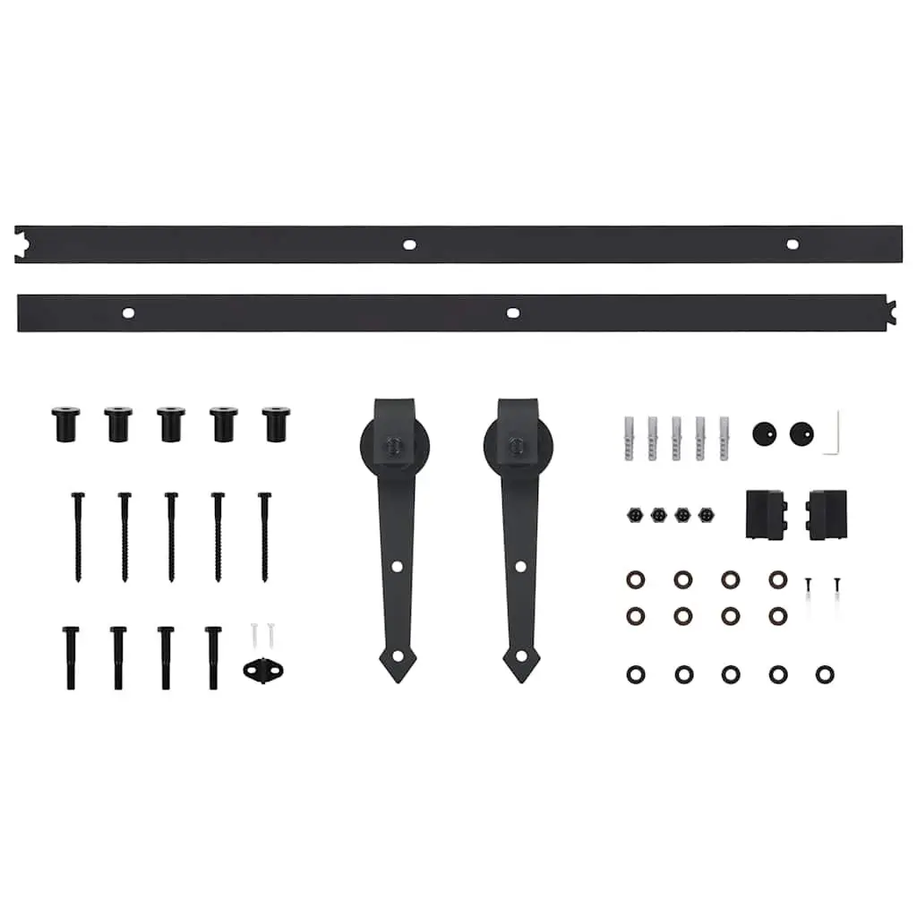 Sliding Door Hardware Kit Black 200cm Powder Coated Steel Barn Kitchen Study Track Roller