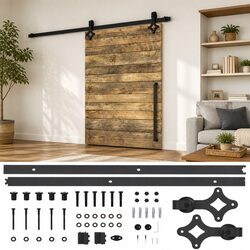 Sliding Door Hardware Kit 183cm Steel Rails Rollers Barn Kitchen Study Black