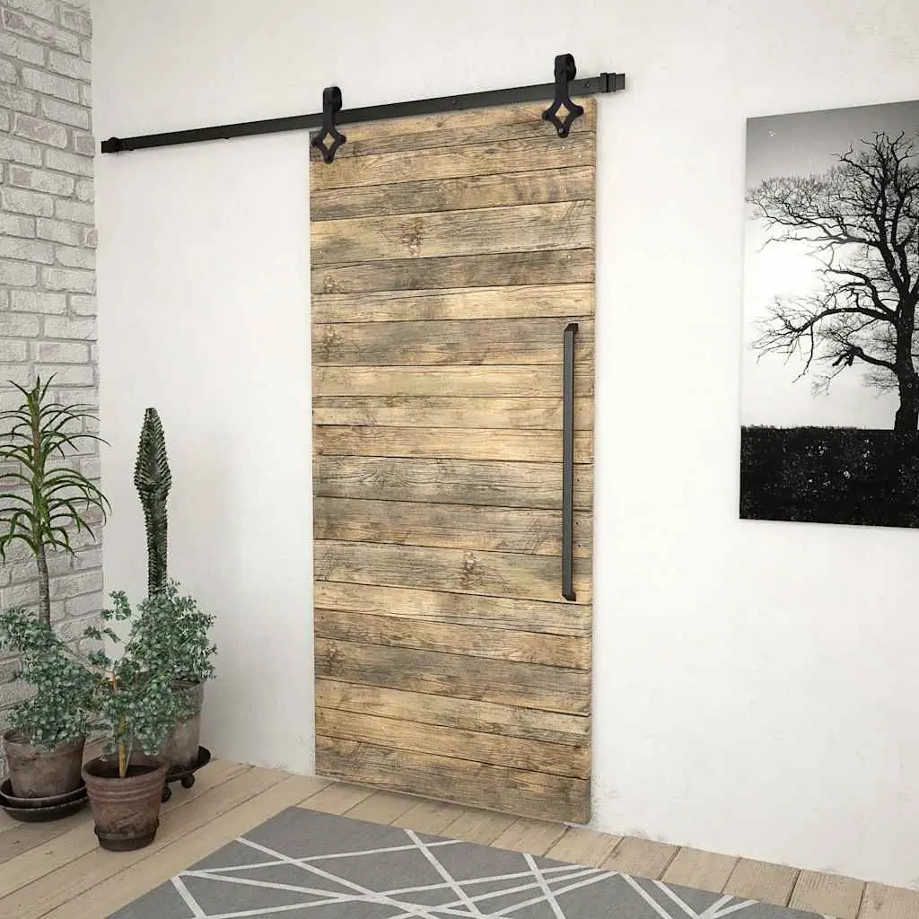 Sliding Door Hardware Kit Black Steel Rails 183cm with Rollers for Barn Kitchen and Study