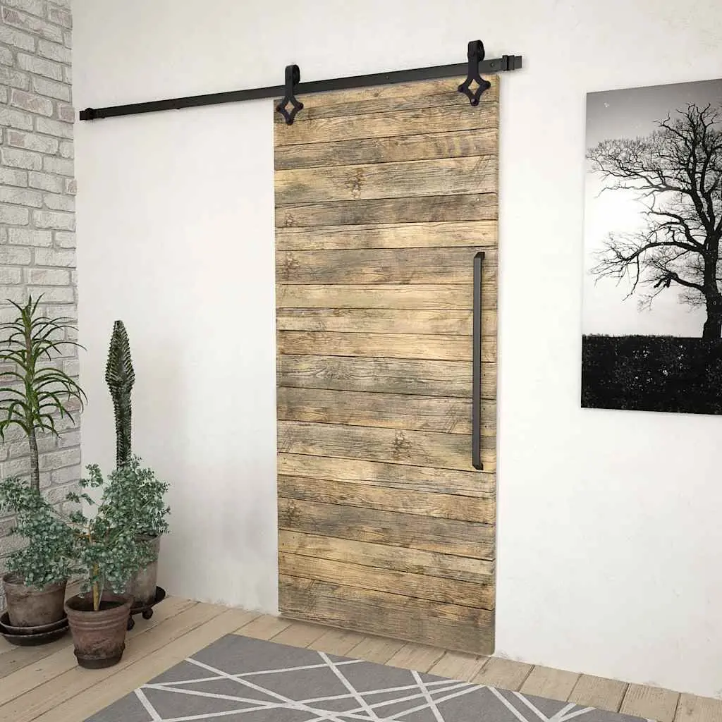 Sliding Door Hardware Kit Powder-Coated Steel 200cm Black Track Rail System