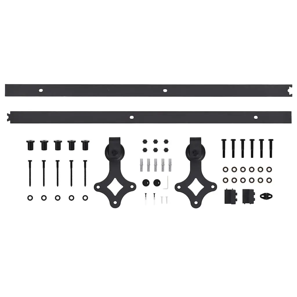 Sliding Door Hardware Kit Powder-Coated Steel 200cm Black Track Rail System