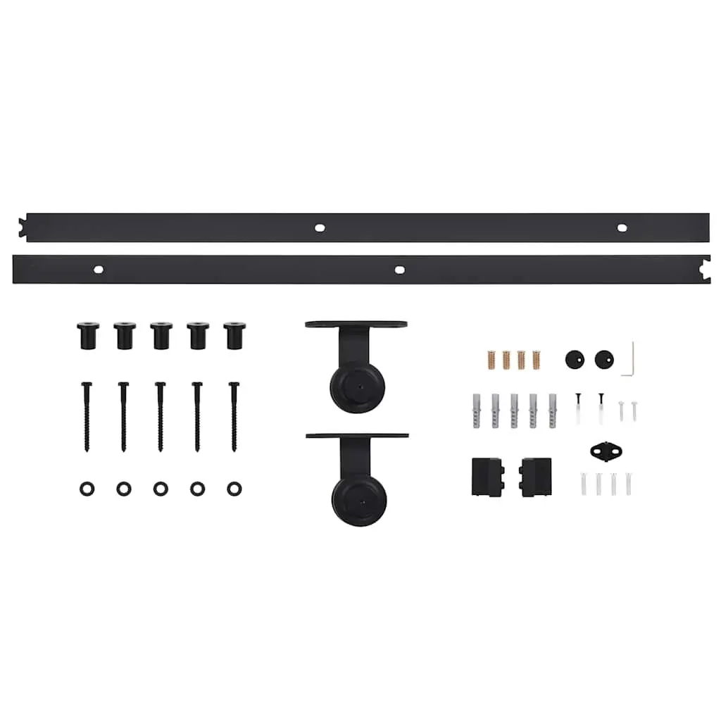 Sliding Door Hardware Kit Steel 183cm Track Rail System Black
