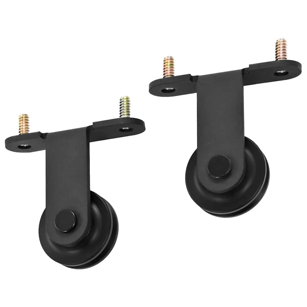 Sliding Door Hardware Kit Black Powder Coated Steel 200cm Track Rail Rollers with Floor Guide for Barn and Kitchen Doors